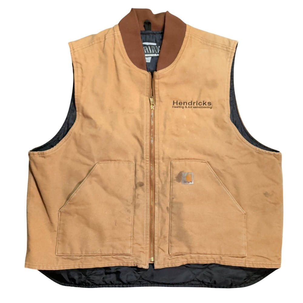 Carhartt V01 Vest Mens Size 2XL XXL Brown Duck Canvas Workwear Work Winter